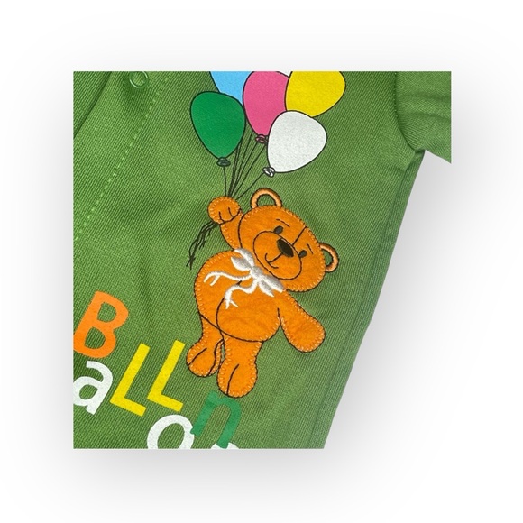 new Samara ܫ Footed Onesie Playsuit Teddy Bear Balloon Appliqué ܫ Sage Green 6MO - Picture 10 of 16